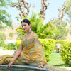 Dhiyona GR Women's Rangkat Bumblebee Yellow Leheriya Design Banarasi Organza Saree