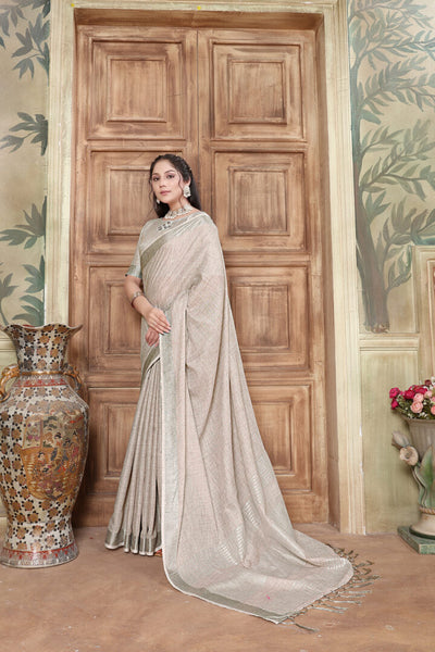 Indyancart GR Women's Rangrez Spanish Grey Soft Linen Solid Woven Saree
