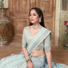Dhiyona GR Women's Rangrez Ivory Blue Soft Linen Solid Woven Saree