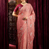 Women's Chiffon Peach Embroidered Designer Saree With Blouse Piece