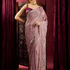 Women's Chiffon Lavendar Embroidered Designer Saree With Blouse Piece