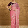 Women's Chiffon Pink Embroidered Designer Saree With Blouse Piece