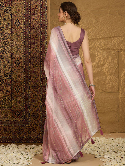 Women's Chiffon Burgundy Embellished Designer Saree With Blouse Piece