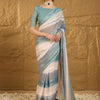 Women's Chiffon Blue Embellished Designer Saree With Blouse Piece
