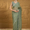 Women's Pure Chiffon Sea Green Embellished Designer Saree With Blouse Piece