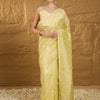 Women's Pure Chiffon Yellow Embellished Designer Saree With Blouse Piece