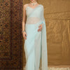 Women's Chiffon Light Blue Embellished Designer Saree With Blouse Piece