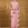 Women's Chiffon Pink Embellished Designer Saree With Blouse Piece