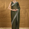 Women's Chiffon Olive Embroidered Designer Saree With Blouse Piece