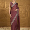Women's Chiffon Burgundy Embroidered Designer Saree With Blouse Piece