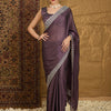 Women's Chiffon Violet Embroidered Designer Saree With Blouse Piece