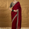 Women's Vichitra Silk Maroon Embroidered Designer Saree With Blouse Piece