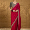 Women's Vichitra Silk Pink Embroidered Designer Saree With Blouse Piece