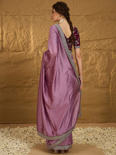 Women's Vichitra Silk Mauve Embroidered Designer Saree With Blouse Piece