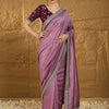 Women's Vichitra Silk Mauve Embroidered Designer Saree With Blouse Piece