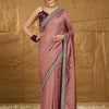 Women's Vichitra Silk Brown Embroidered Designer Saree With Blouse Piece