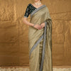 Women's Vichitra Silk Olive Embroidered Designer Saree With Blouse Piece