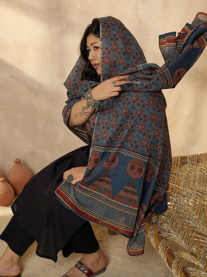 Indyancart Women's Ethnic Motifs Embroidered Regular Beads and Stones Kurta with Trousers & With Dupatta