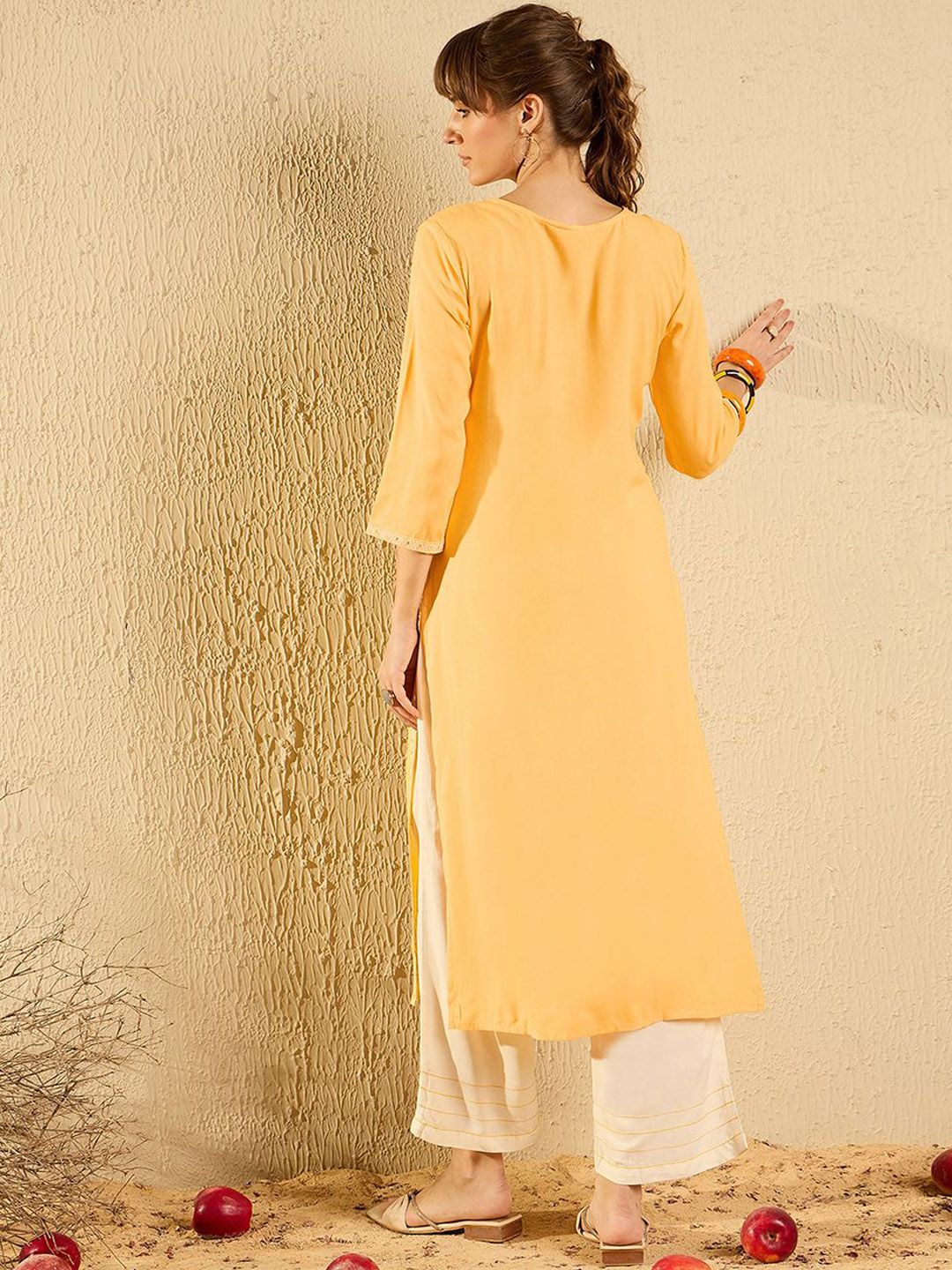 Indyancart IE Women Floral Embroidered Cold-Shoulder Sleeves Anarkali Kurta