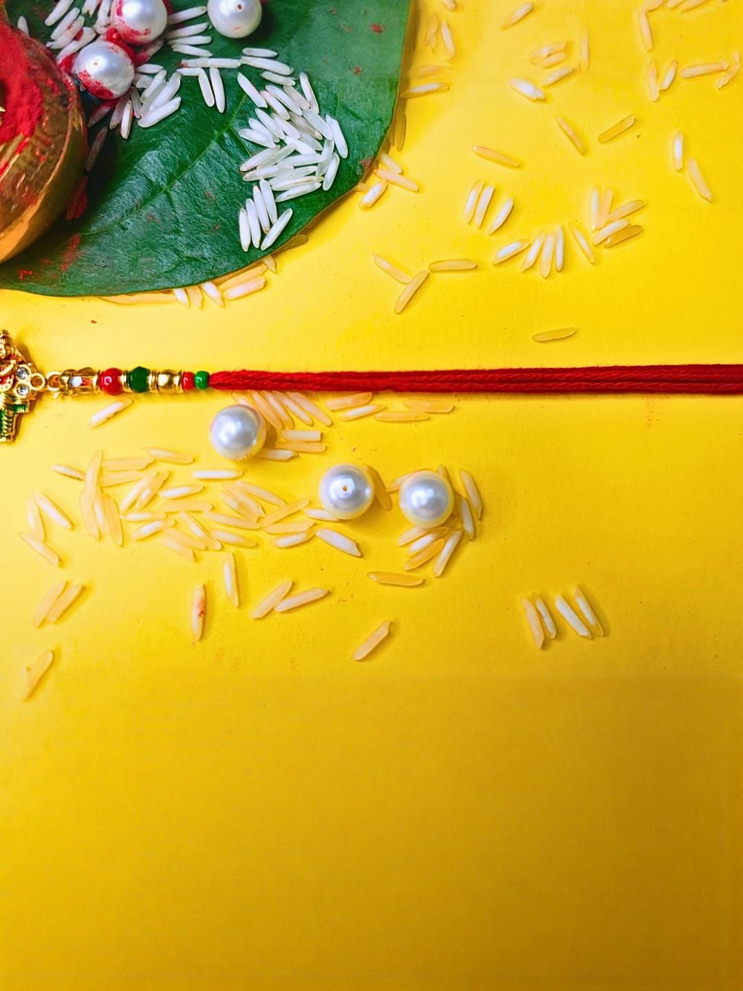 Anouk Set Of 6 Beaded Cotton Thread with AD Stones & Meenakari Designer Rakhi for Brother