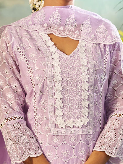 Women Ethnic Motifs Embroidered Regular Chikankari Pure Cotton Kurta with Trousers & With Dupatta