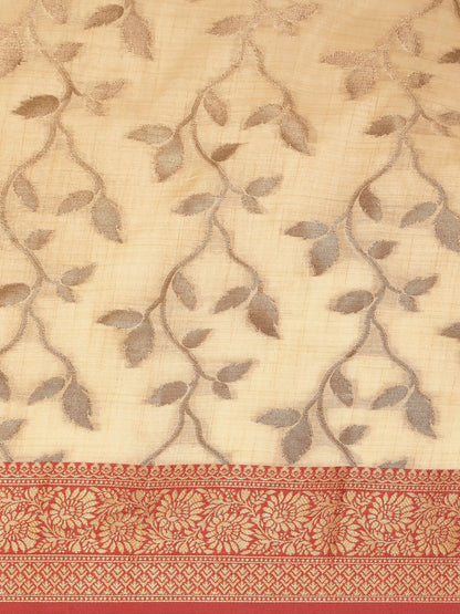 Dhiyona GR Women's Rewaa Bisque Beige Zari Woven Design Banarasi Pure Cotton Saree
