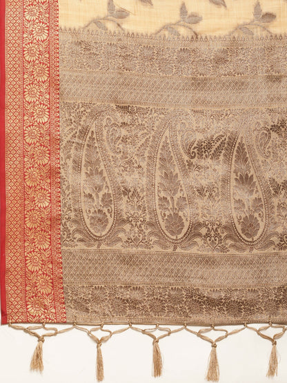 Dhiyona GR Women's Rewaa Bisque Beige Zari Woven Design Banarasi Pure Cotton Saree