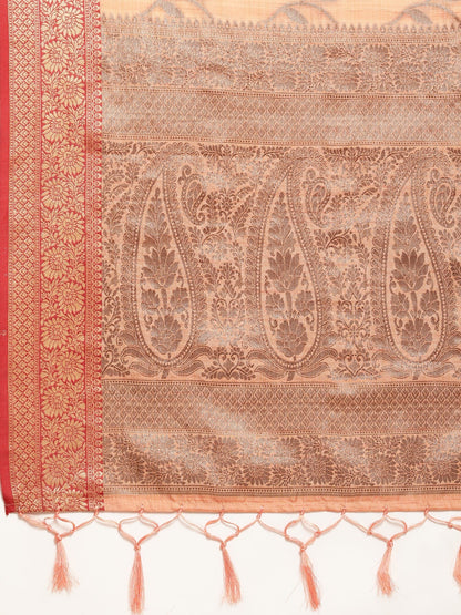 Dhiyona GR Women's Rewaa Tangerine Orange Zari Woven Design Banarasi Pure Cotton Saree