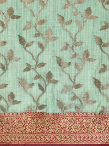 Dhiyona GR Women's Rewaa Tiffany Blue Zari Woven Design Banarasi Pure Cotton Saree