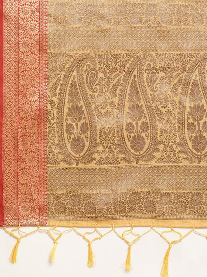 Dhiyona GR Women's Rewaa Tuscan Sun Yellow Zari Woven Design Banarasi Pure Cotton Saree