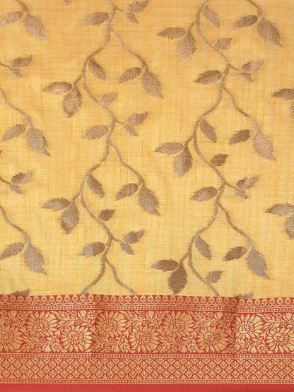 Dhiyona GR Women's Rewaa Tuscan Sun Yellow Zari Woven Design Banarasi Pure Cotton Saree