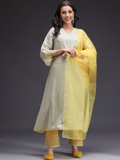 Indyancart SN Women's Floral Embroidered Kurta with Palazzo & Dupatta