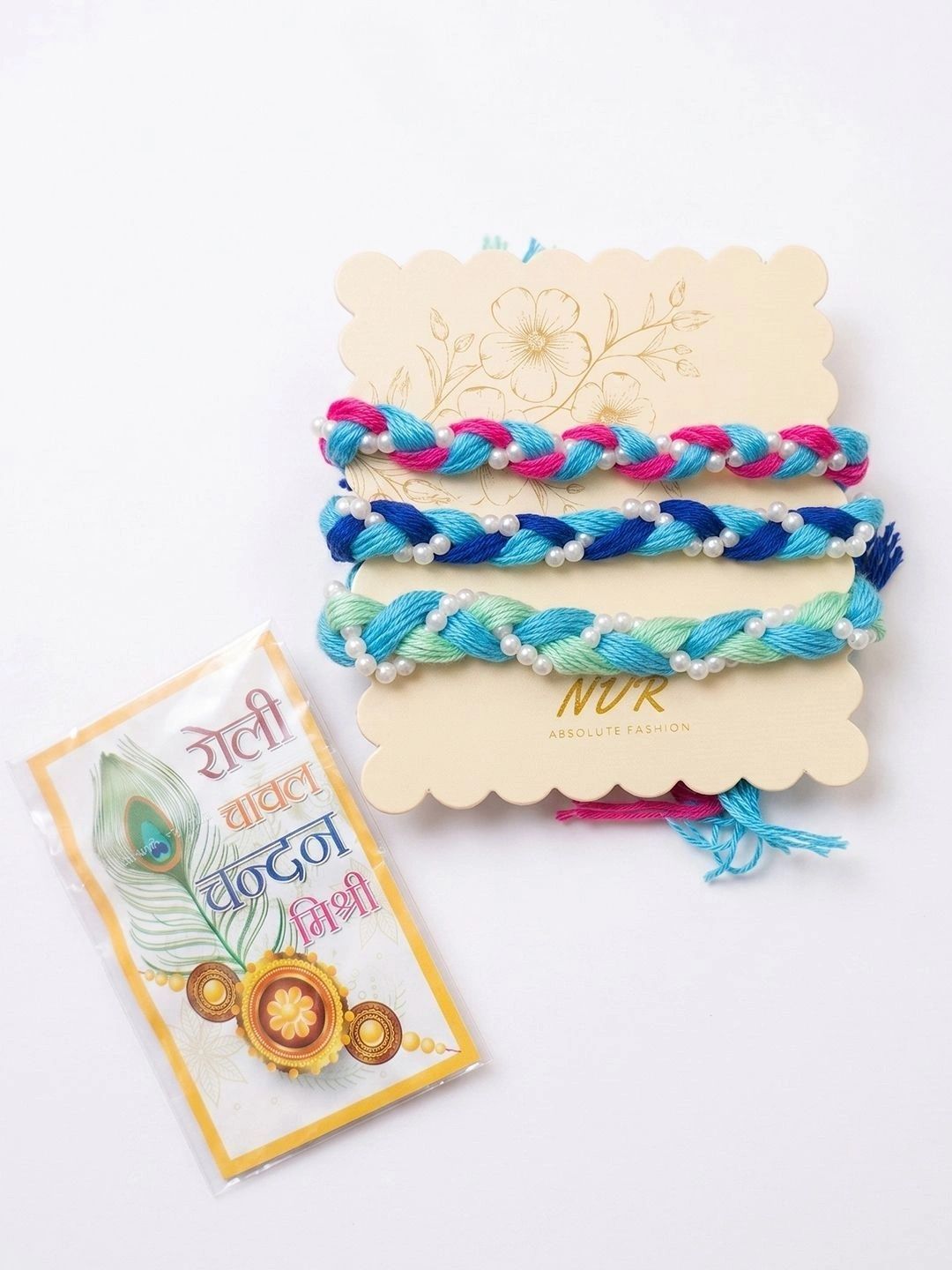 Anouk Set Of 3 Multicolor Thread Rakhi With Roli Chawal Chandan Mishri