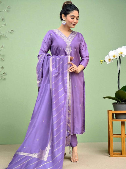 Indyancart SN Women's Floral Embroidered Cotton Kurta with Trousers & Dupatta