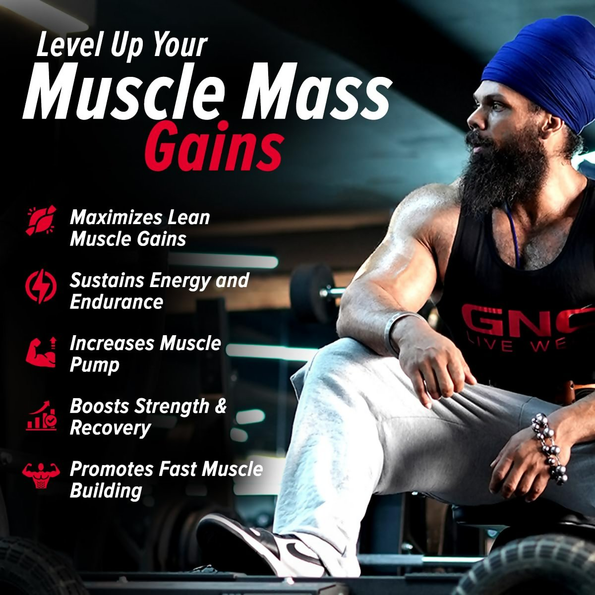 GNC AMP XXX Mass Gainer Ayurvedic protein powder in vanilla flavor, showing the jar with label and scoop inside.