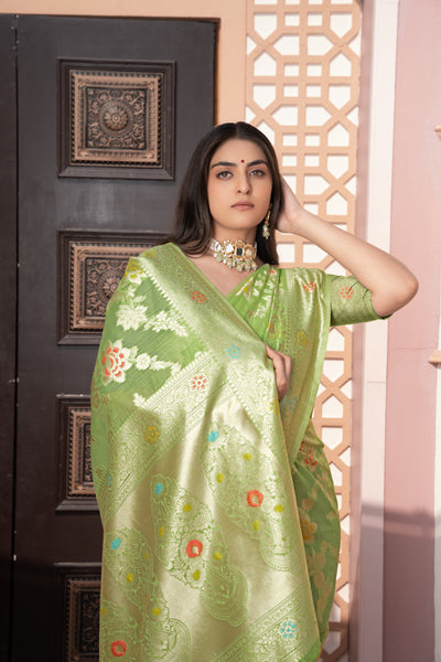 Indyancart GR Women's Riddhi Green Cotton Silk Saree