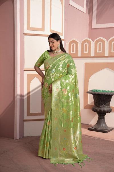 Indyancart GR Women's Riddhi Green Cotton Silk Saree