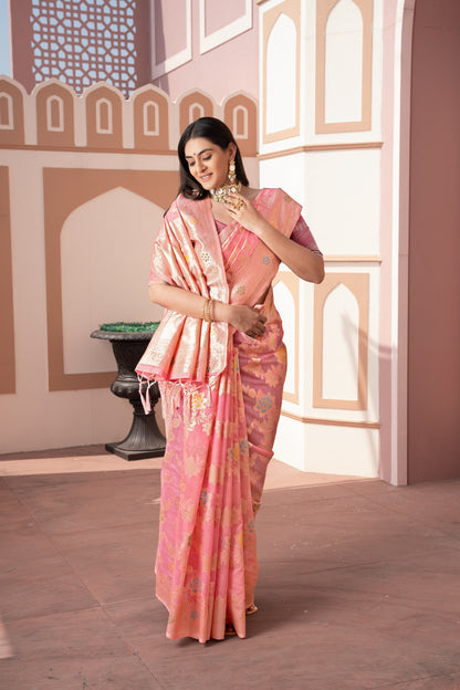 Dhiyona GR Women's Riddhi Pink Cotton Silk Saree