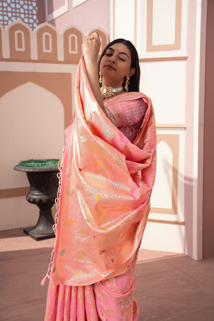 Dhiyona GR Women's Riddhi Pink Cotton Silk Saree