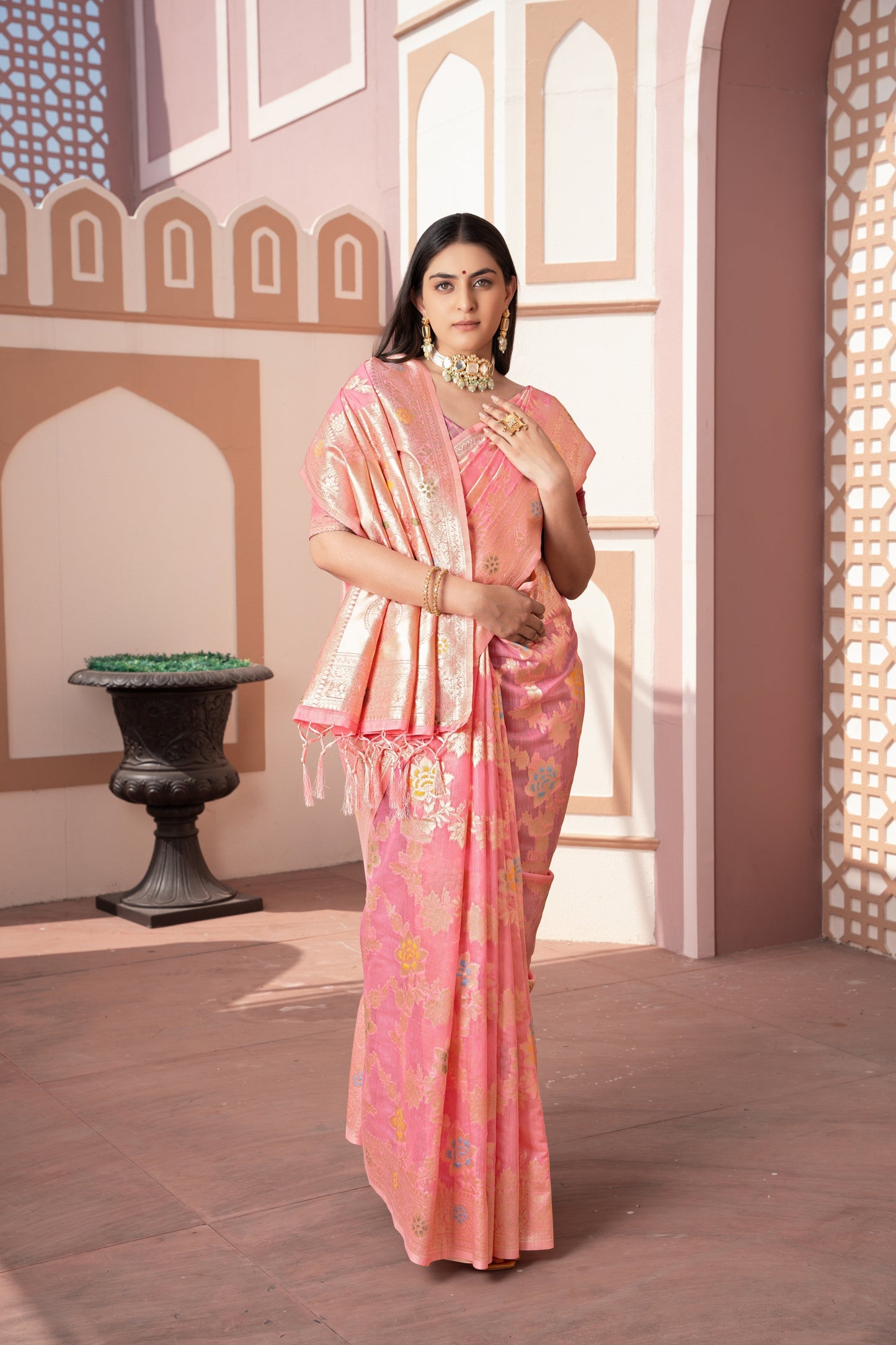 Dhiyona GR Women's Riddhi Pink Cotton Silk Saree