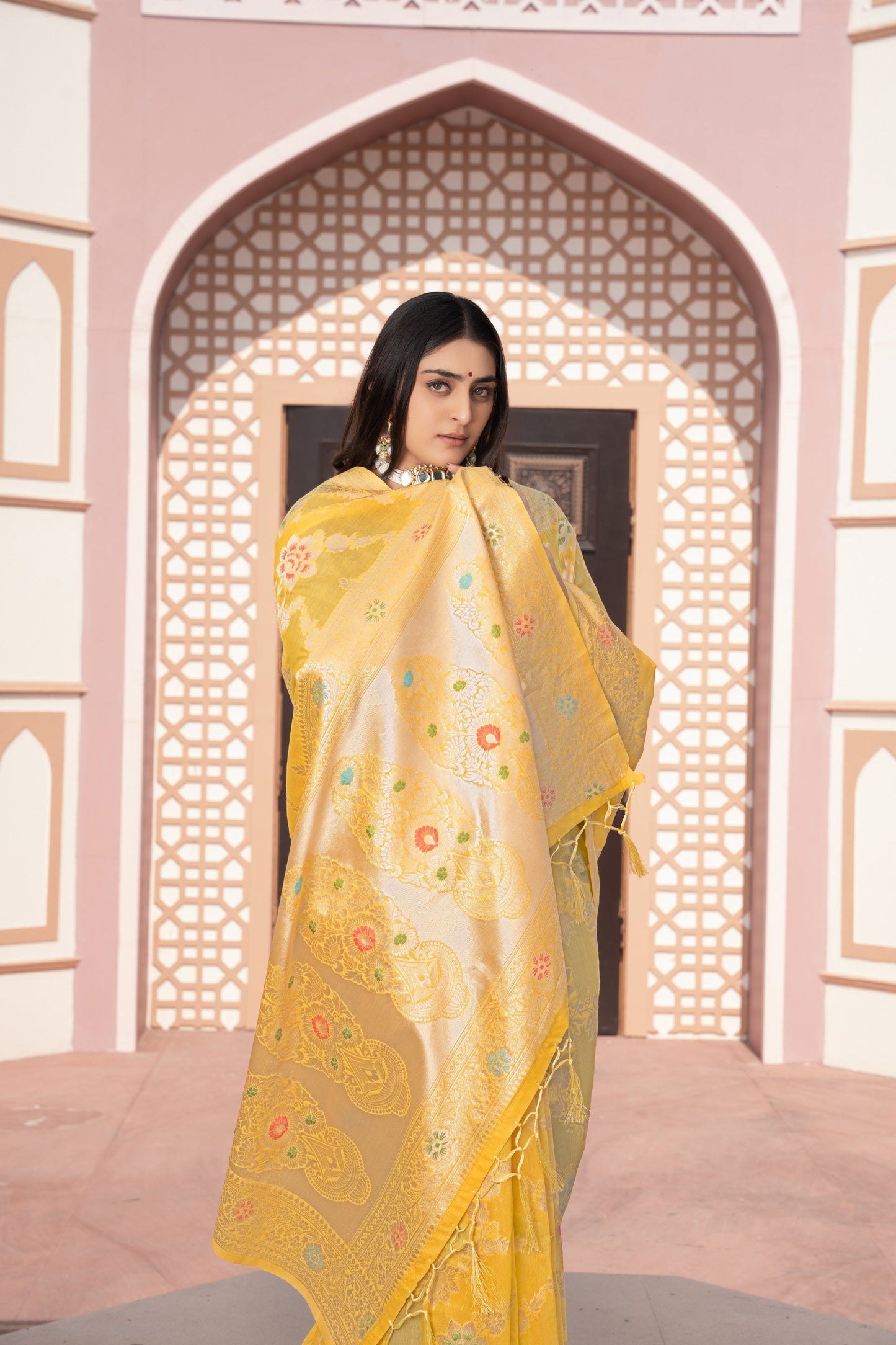 Dhiyona GR Women's Riddhi Yellow Cotton Silk Saree