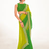 Women's Silk Blend Green Printed Celebrity Saree With Blouse Piece