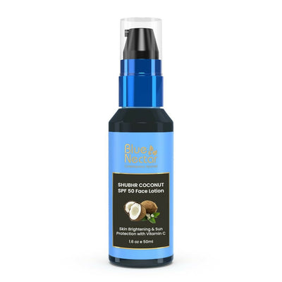 Blue Nectar Coconut Sunscreen SPF 50 Face Lotion, No White Cast, Plant Based Photostable Sunscreen with Vitamin C for Skin Brightening