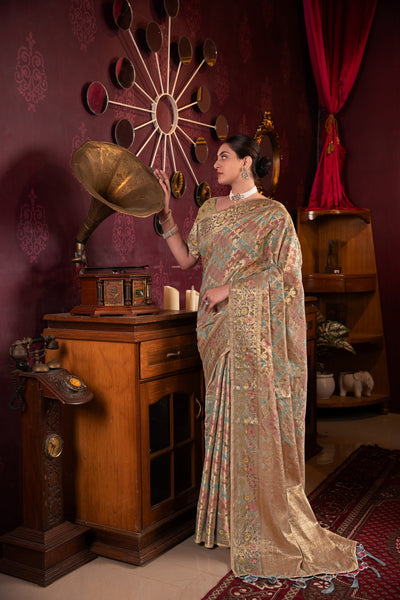 Indyancart GR Women's Riona Grey Organza Silk Woven Saree