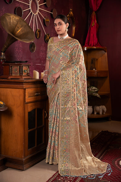 Indyancart GR Women's Riona Grey Organza Silk Woven Saree