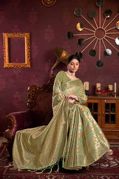 Indyancart GR Women's Riona Pista Organza Silk Woven Saree