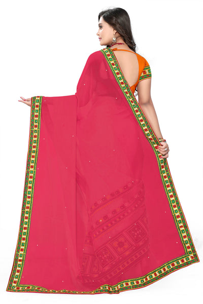 Indyancart RV Women's Designer Half & Half Georgette Embroidery Work Saree With Blouse ( KVD11 )