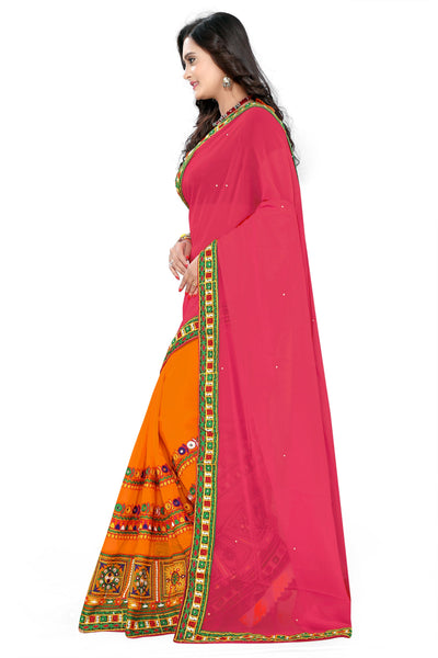 Indyancart RV Women's Designer Half & Half Georgette Embroidery Work Saree With Blouse ( KVD11 )