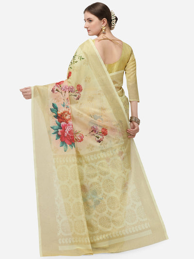 Indyancart RV Women's Banarasi Jacquard Zari Weaving Digital Printed Saree  ( KVD1138 )