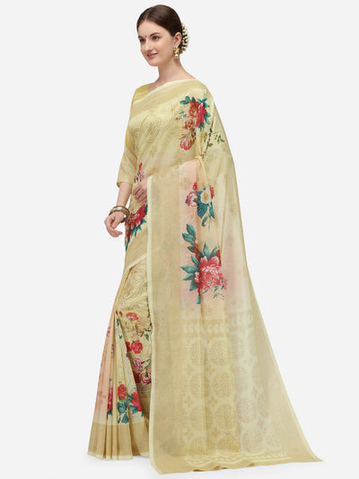 Indyancart RV Women's Banarasi Jacquard Zari Weaving Digital Printed Saree  ( KVD1138 )